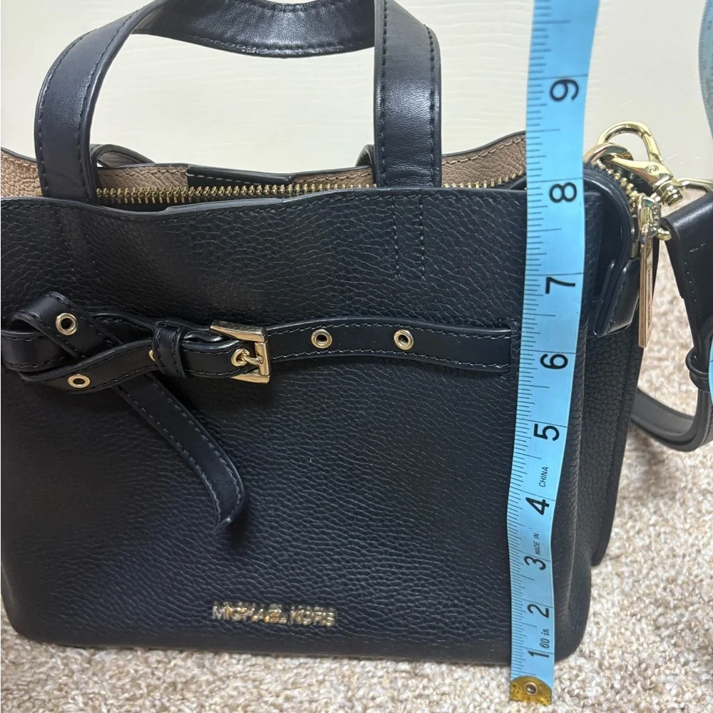 Michael Kors Emilia triple compartment satchel crossbody bag purse black bow EUC